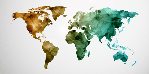 OBRAZ BAREVNÁ POLYGONÁLNÍ MAPA SVĚTA - OBRAZY MAPY - OBRAZY