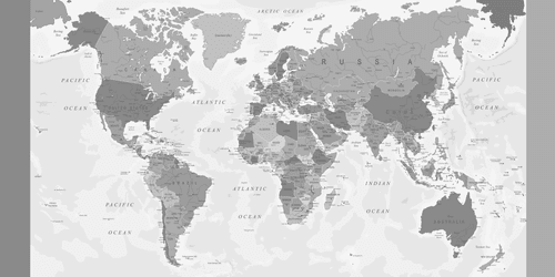 CANVAS PRINT DETAILED MAP OF THE WORLD IN BLACK AND WHITE - PICTURES OF MAPS - PICTURES