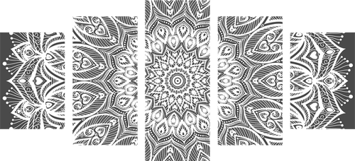 QUADRO IN 5 PARTI MANDALA ARMONICO IN BIANCO E NERO - QUADRI BIANCO E NERO - QUADRI