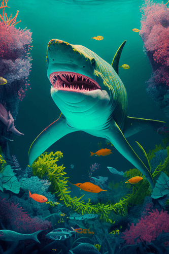 STAMPA SU TELA – SQUALO SURREALISTA - QUADRI DEL MONDO SOTTOMARINO - STAMPE E QUADRI