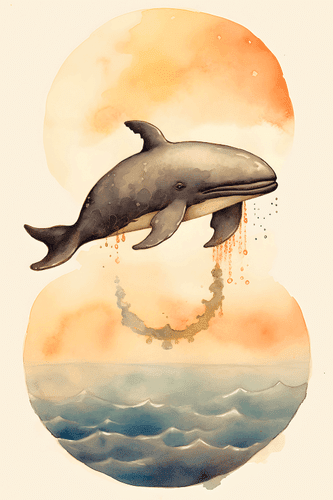 CANVAS PRINT DREAMY WHALE IN THE SUNSET - DREAMY LITTLE ANIMALS - PICTURES