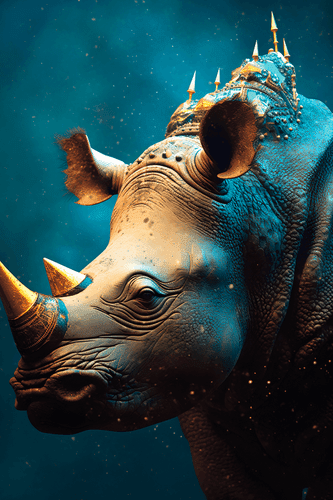 CANVAS PRINT BLUE-GOLD RHINOCEROS - PICTURES LORDS OF THE ANIMAL KINGDOM - PICTURES