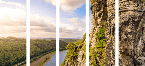 5-PIECE CANVAS PRINT VIEW OF THE RIVER ELBE - PICTURES OF NATURE AND LANDSCAPE - PICTURES