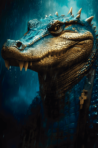 CANVAS PRINT BLUE-GOLD CROCODILE - PICTURES LORDS OF THE ANIMAL KINGDOM - PICTURES