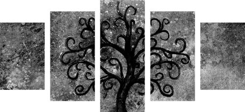 5-PIECE CANVAS PRINT BLACK AND WHITE TREE OF LIFE - BLACK AND WHITE PICTURES - PICTURES