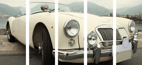 5-PIECE CANVAS PRINT WHITE LUXURY VINTAGE CAR - PICTURES CARS - PICTURES