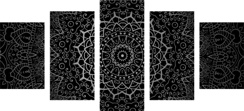 5-TEILIGES WANDBILD VINTAGE-MANDALA IM INDISCHEN STIL IN SCHWARZ-WEISS - SCHWARZ-WEISSE BILDER - BILDER