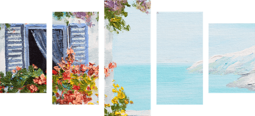 IMPRESSION SUR TOILE EN 5 PARTIES MAISON ET VUE SUR LA MER - IMPRESSION SUR TOILE DE NATURE ET PAYSAGE - IMPRESSION SUR TOILE