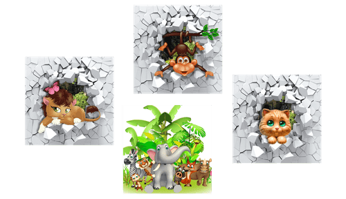 CANVAS PRINT SET JUNGLE FULL OF ANIMALS - SET OF PICTURES - PICTURES