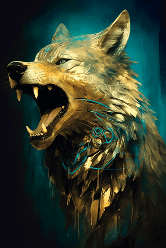 CANVAS PRINT BLUE-GOLD WOLF - PICTURES LORDS OF THE ANIMAL KINGDOM - PICTURES