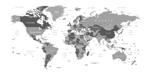 CANVAS PRINT WORLD MAP WITH A BLACK AND WHITE TOUCH - PICTURES OF MAPS - PICTURES