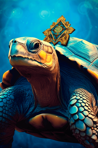 CANVAS PRINT BLUE-GOLD TURTLE - PICTURES LORDS OF THE ANIMAL KINGDOM - PICTURES