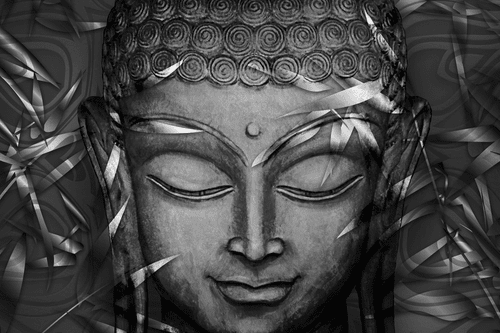 CANVAS PRINT SMILING BUDDHA IN BLACK AND WHITE - BLACK AND WHITE PICTURES - PICTURES