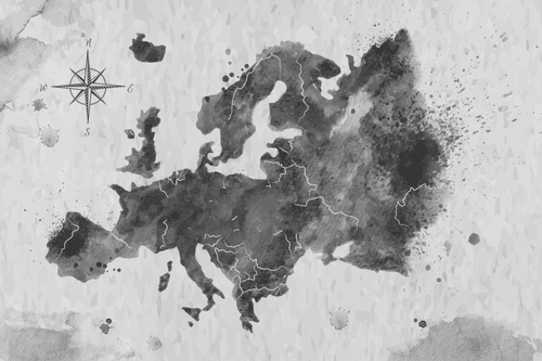 DECORATIVE PINBOARD RETRO MAP OF EUROPE IN BLACK AND WHITE - PICTURES ON CORK - PICTURES