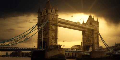 CANVAS PRINT SUNSET OVER TOWER BRIDGE - PICTURES OF CITIES - PICTURES