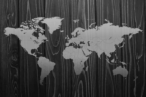 OBRAZ MAPA NA DREVE V ČIERNOBIELOM PREVEDENÍ - OBRAZY MAPY - OBRAZY