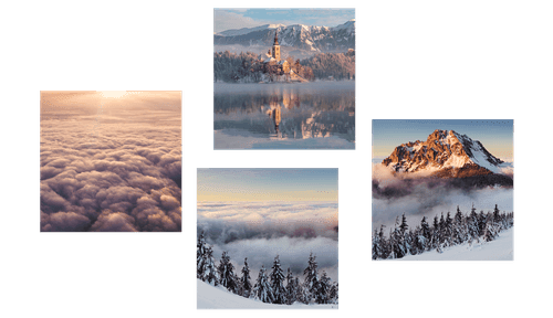 CANVAS PRINT SET WINTER NATURE WITH CLOUDS - SET OF PICTURES - PICTURES