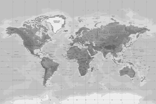 OBRAZ NA KORKU NÁDHERNÁ ČIERNOBIELA MAPA SVETA - OBRAZY NA KORKU - OBRAZY