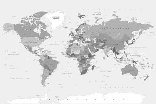 OBRAZ KLASYCZNA CZARNO-BIAŁA MAPA - OBRAZY MAPY - OBRAZY