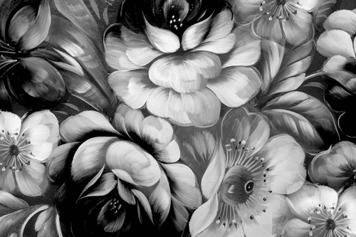 CANVAS PRINT IMPRESSIONISTIC WORLD OF FLOWERS IN BLACK AND WHITE - BLACK AND WHITE PICTURES - PICTURES