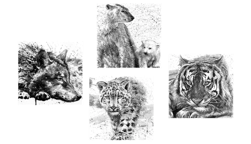 CANVAS PRINT SET ANIMALS IN BLACK AND WHITE WATERCOLOR DESIGN - SET OF PICTURES - PICTURES