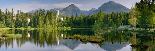 TABLOU PANORAMĂ INEDITĂ A MUNȚILOR LÂNGĂ LAC - TABLOU NATURĂ ȘI PEISAJE NATURALE - TABLOURI