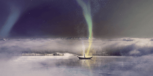 PICTURE AURORA BOREALIS OVER A FROZEN LAKE - PICTURES LAKES - PICTURES