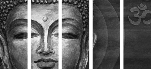 5-PIECE CANVAS PRINT BUDDHA FACE IN BLACK AND WHITE - BLACK AND WHITE PICTURES - PICTURES