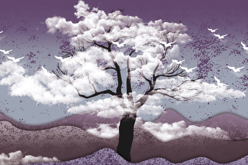 CANVAS PRINT TREE ENGULFED BY CLOUDS - PICTURES OF NATURE AND LANDSCAPE - PICTURES