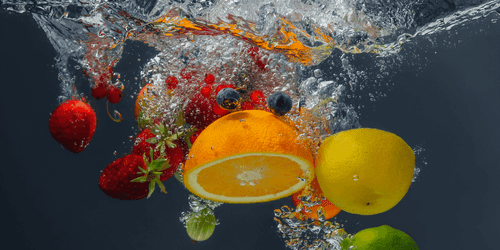 QUADRO DI FRUTTA CHE CADE NELL'ACQUA - QUADRI DI CIBI E BEVANDE - QUADRI