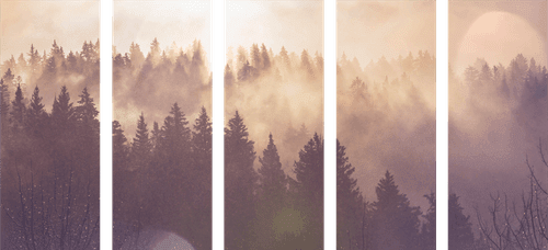 5-PIECE CANVAS PRINT FOG OVER THE FOREST - PICTURES OF NATURE AND LANDSCAPE - PICTURES