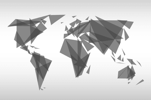 OBRAZ GEOMETRYCZNA MAPA ŚWIATA W WERSJI CZARNO-BIAŁEJ - OBRAZY MAPY - OBRAZY