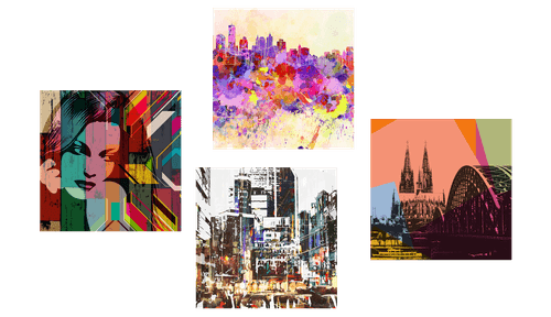 CANVAS PRINT SET ABSTRACT LIFE IN A BIG CITY - SET OF PICTURES - PICTURES