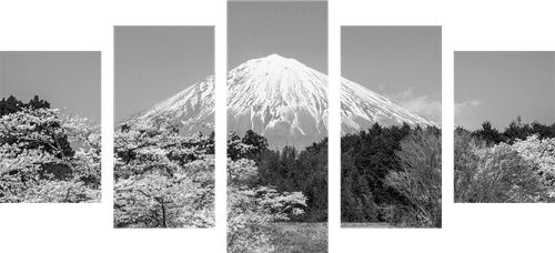 5-TEILIGES WANDBILD BERG FUJI IN SCHWARZ-WEISS - SCHWARZ-WEISSE BILDER - BILDER