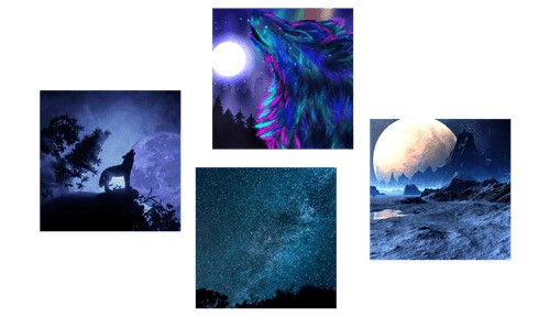 CANVAS PRINT SET MYSTERIOUS WOLF - SET OF PICTURES - PICTURES
