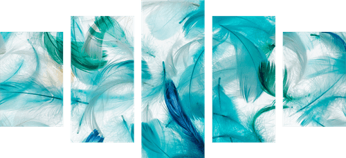 5-PIECE CANVAS PRINT GREEN FEATHERS - STILL LIFE PICTURES - PICTURES