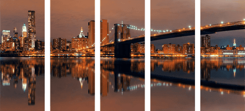 5-PIECE CANVAS PRINT REFLECTION OF MANHATTAN IN THE WATER - PICTURES OF CITIES - PICTURES