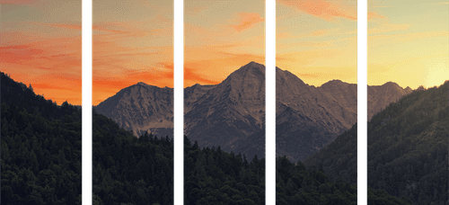 5-PIECE CANVAS PRINT SUNSET ON THE MOUNTAINS - PICTURES OF NATURE AND LANDSCAPE - PICTURES