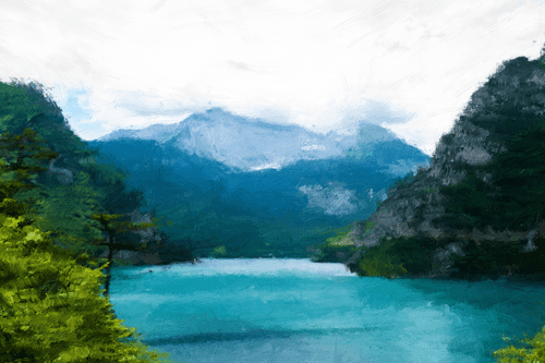 CANVAS PRINT PAINTED MOUNTAIN LAKE - PICTURES OF NATURE AND LANDSCAPE - PICTURES