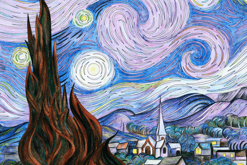 WANDBILD REPRODUKTION VON VINCENT VAN GOGH - STERNENNACHT - ABSTRAKTE BILDER - BILDER