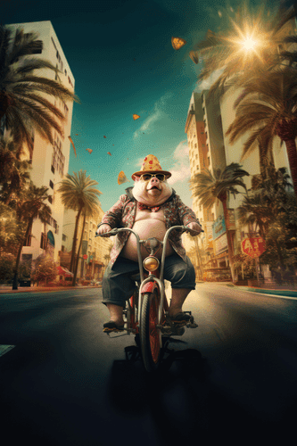 WANDBILD SCHWEIN AUF EINEM MOPED IN LAS VEGAS - DOVIDO CHALLENGE - BILDER