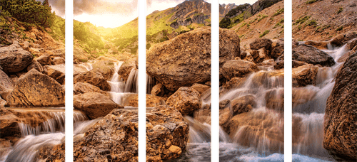 5-PIECE CANVAS PRINT HIGH MOUNTAIN WATERFALLS - PICTURES OF NATURE AND LANDSCAPE - PICTURES