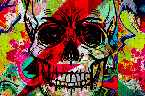 OBRAZ CZASZKA W GRAFFITI DESIGN - POP ART OBRAZY - OBRAZY