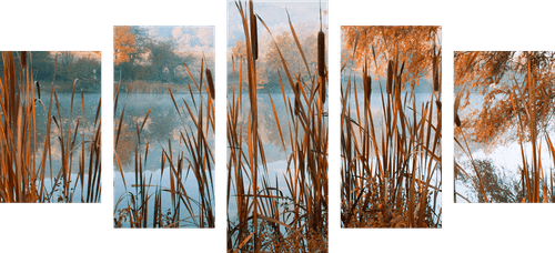 QUADRO IN 5 PARTI FIUME NELLA NATURA AUTUNNALE - QUADRI DI NATURA E PAESAGGIO - QUADRI