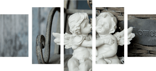 5-PIECE CANVAS PRINT STATUES OF ANGELS ON A BENCH - PICTURES OF ANGELS - PICTURES