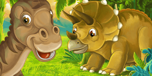 TABLEAU SUR TOILE – DINOSAURES JOYEUX - TABLEAUX POUR ENFANTS - TABLEAUX