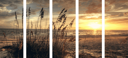 5-PIECE CANVAS PRINT SUNSET ON A BEACH - PICTURES OF NATURE AND LANDSCAPE - PICTURES