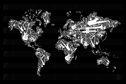 CANVAS PRINT MUSICAL WORLD MAP - PICTURES OF MAPS - PICTURES