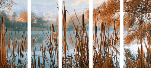 QUADRO IN 5 PARTI FIUME NEL MEZZO DELLA NATURA AUTUNNALE - QUADRI DI NATURA E PAESAGGIO - QUADRI