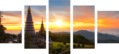 QUADRO IN 5 PARTI ALBA SULLA THAILANDIA - QUADRI DI NATURA E PAESAGGIO - QUADRI